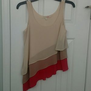 Hot pink & cream angled ruffle tank top